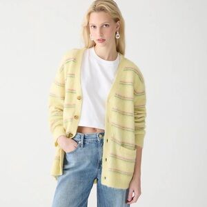 J. Crew Cardigan Sweater Womens Medium Yellow Alpaca Blend Striped